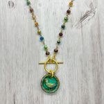Load image into Gallery viewer, Verdigris Tweetie Bird Necklace, rosary bead chain
