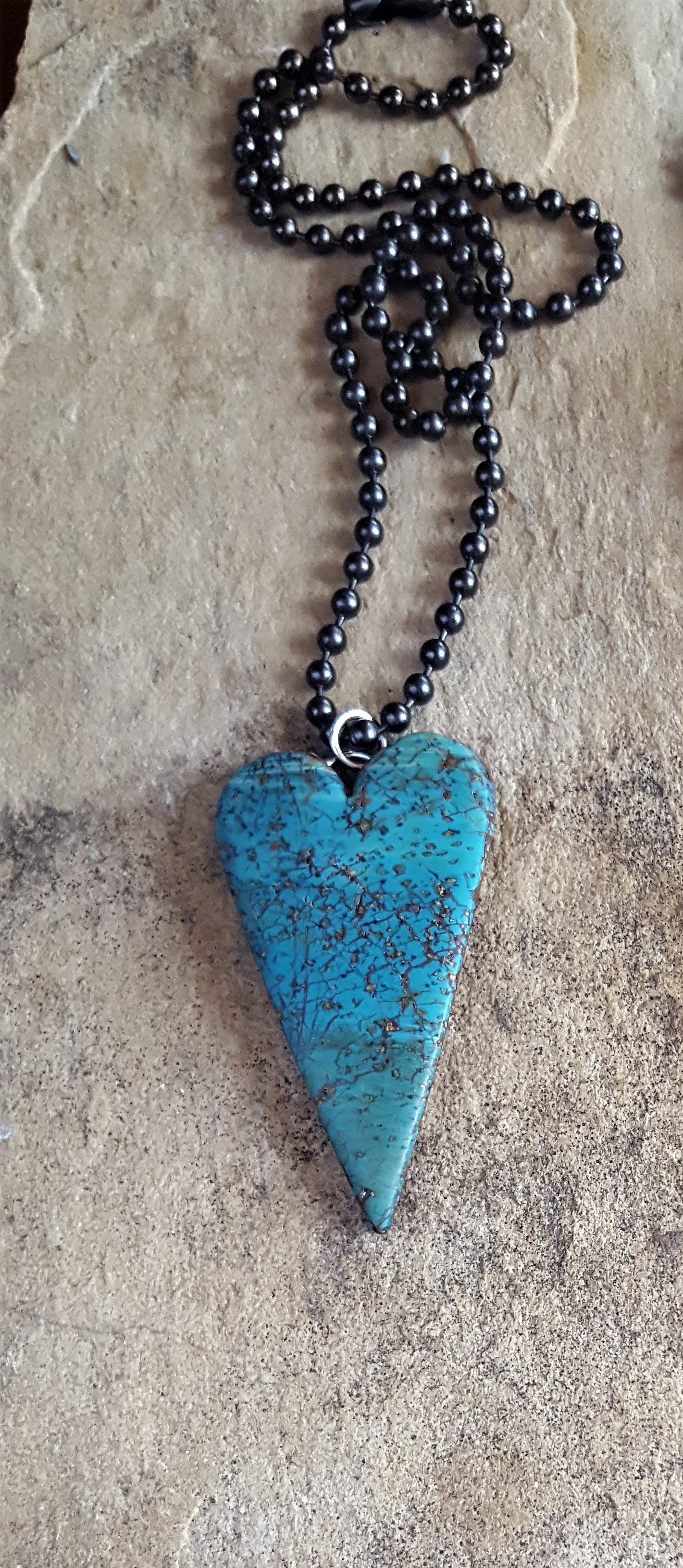 Heart Necklace, Turquoise Faux Stone