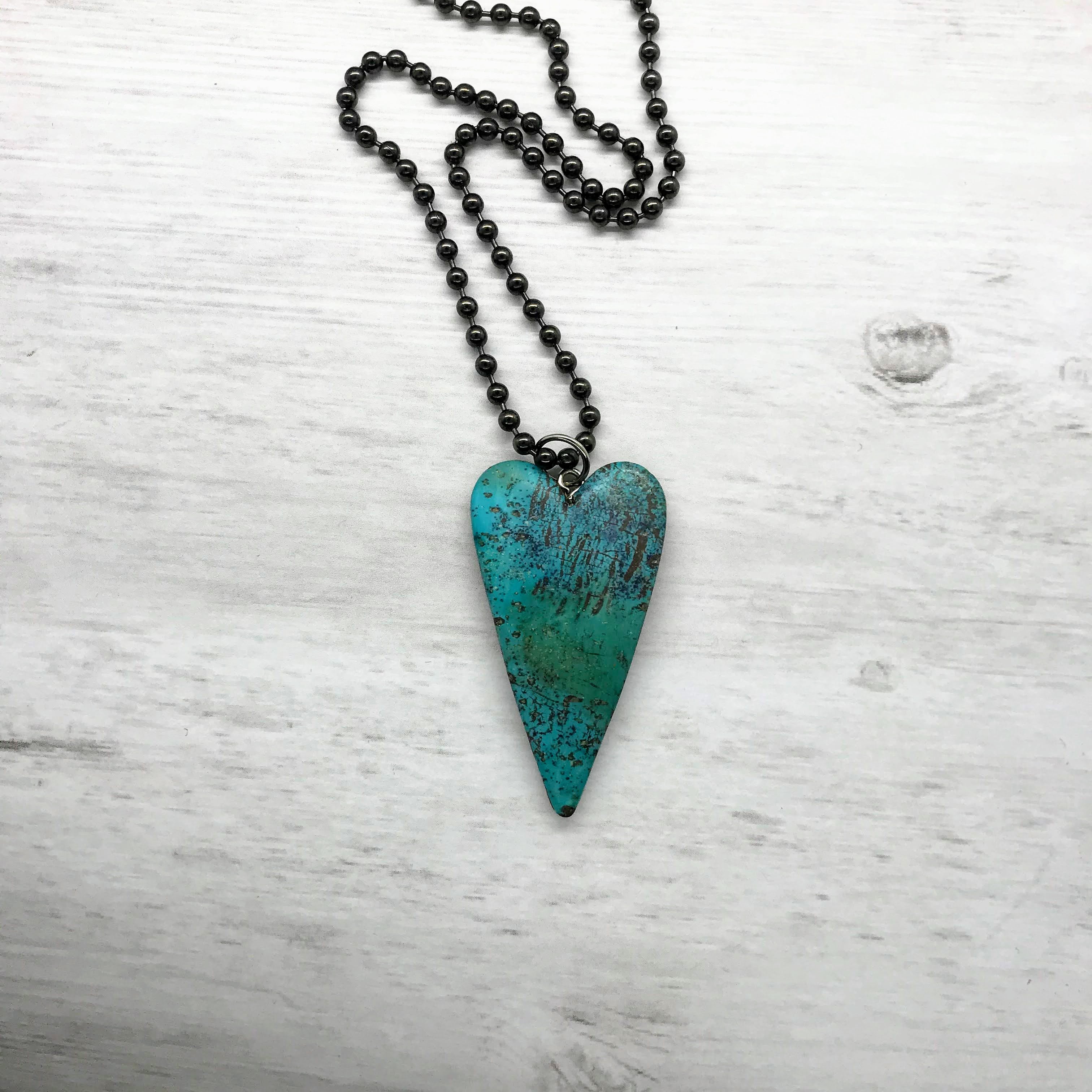 Heart Necklace, Turquoise Faux Stone