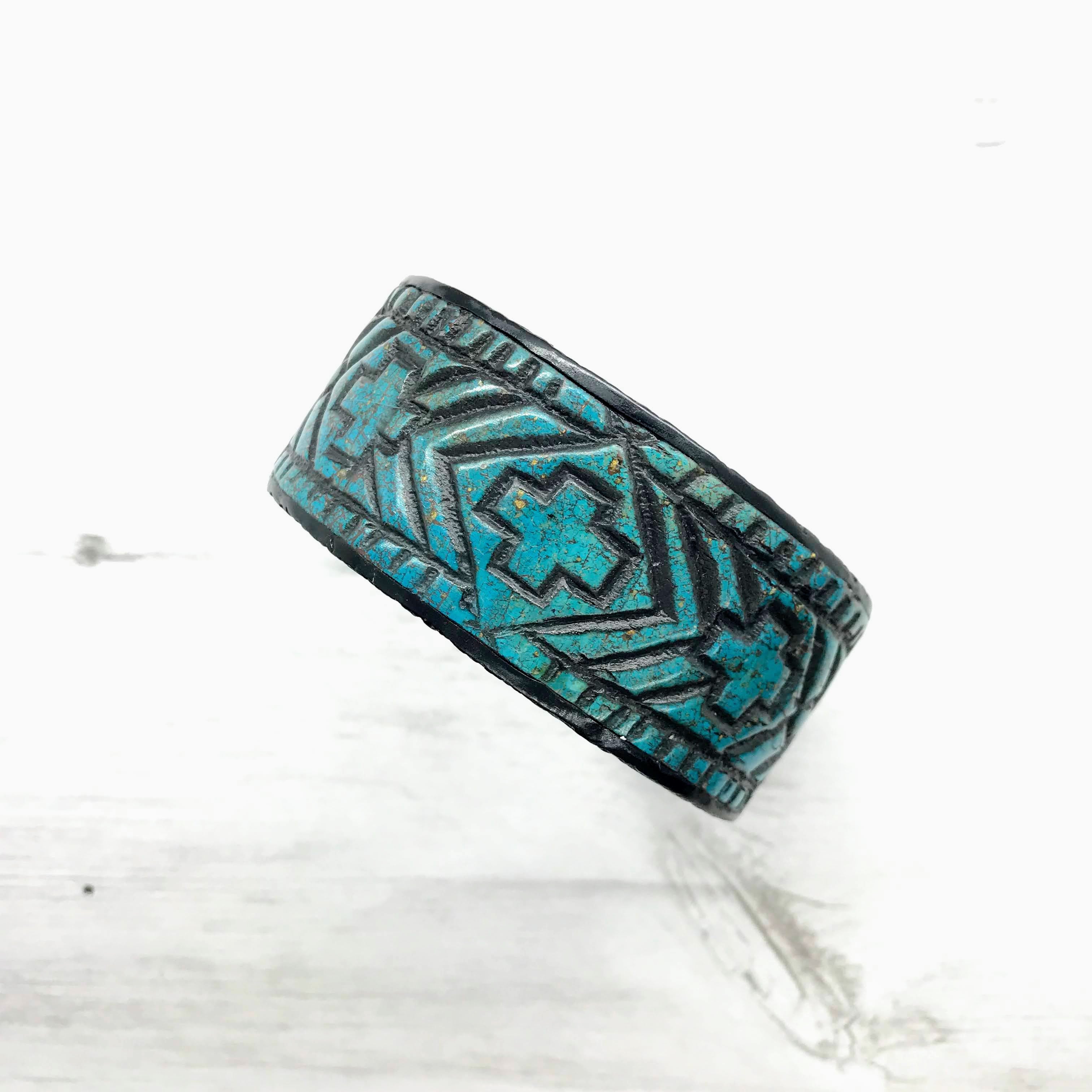 Blockprint Cuff, Turquoise