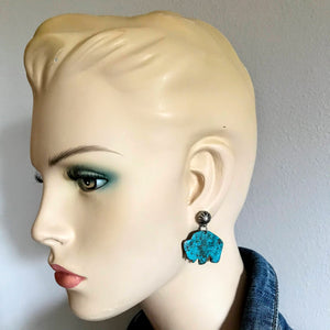 Buffalo Earrings with Parachute stud, Faux Stone Turquoise